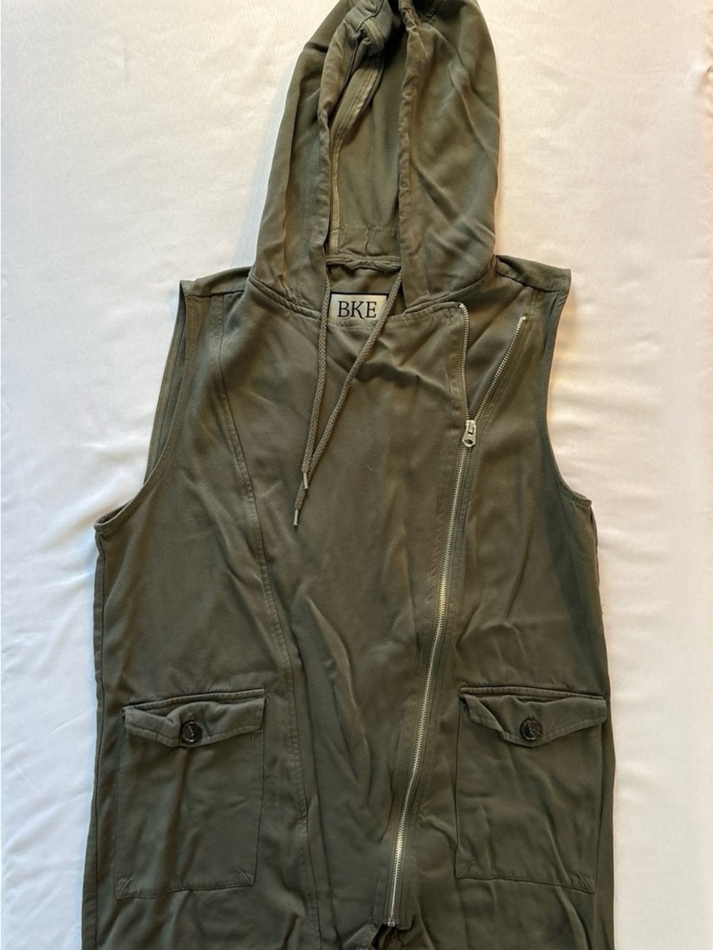 BKE Olive Green Hooded Sleeveless Utility Vest - Picture 1 of 3